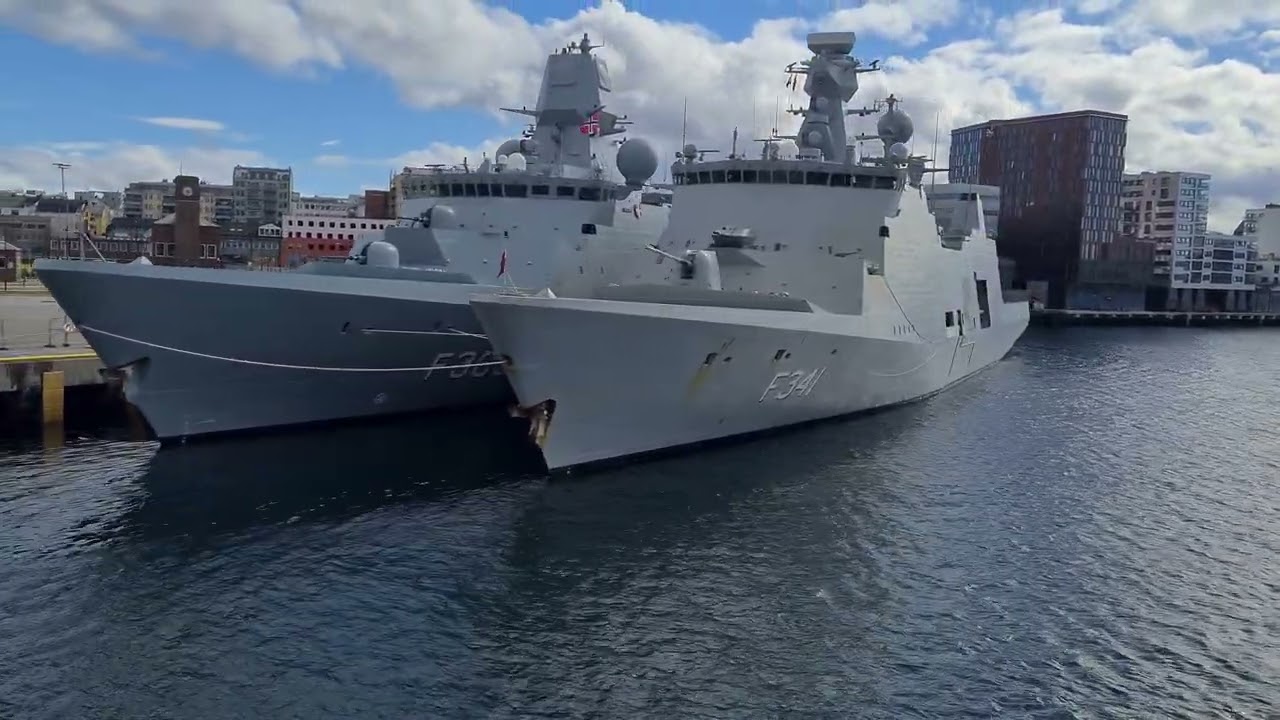 HDMS Niels Juel (F363) and HDMS Absalon (F341) moored in Bod&oslash;, Norway. 4K