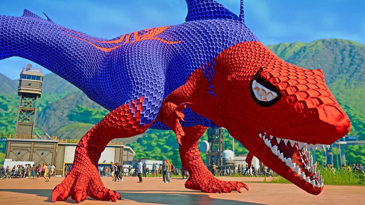 Spiderman Shark vs. Venom Giganotosaurus, Iron Man & Batman Hybrid Dinosaurs Battle!