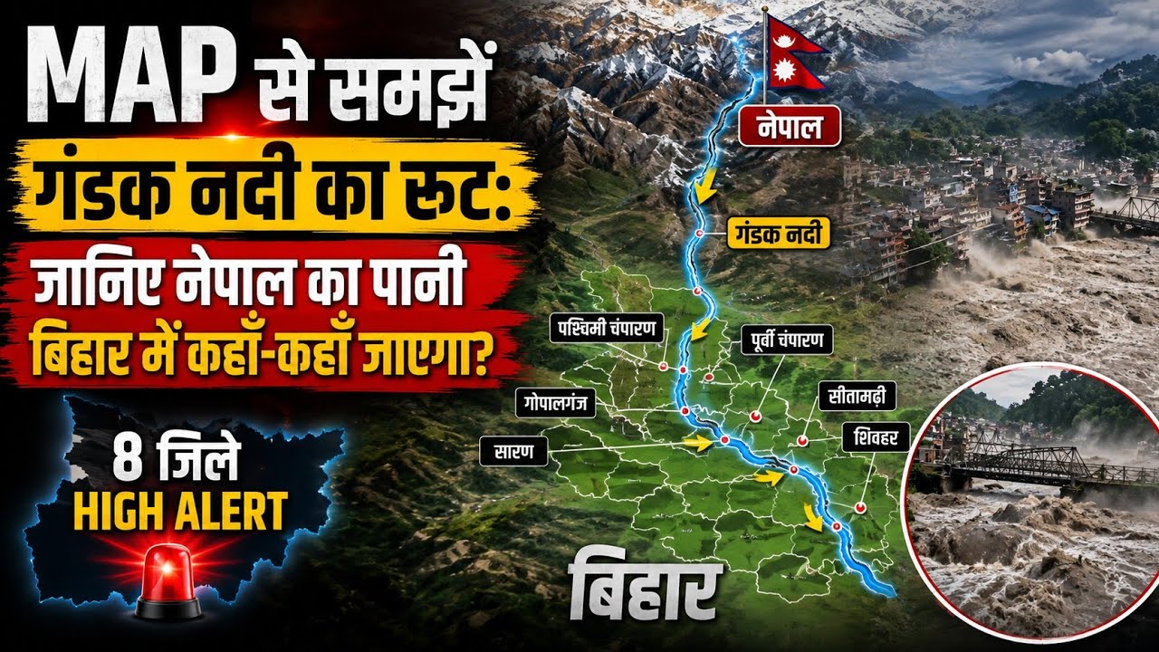 Nepal Flood 2026: नेपाल से Bihar तक कैसे पहुंचेगा बाढ़ का पानी? Gandak River Route Map