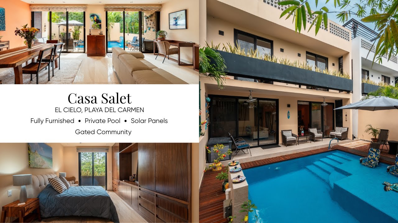 Экскурсия по дому Casa Salet в Плайя-дель-Кармен: 3 спальни, бассейн, крыша с солнечными батареями.