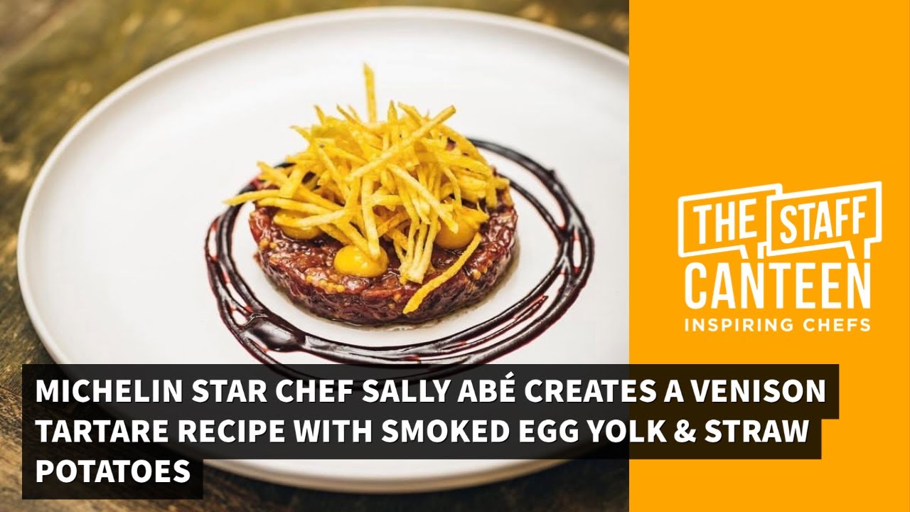 Michelin star chef Sally Abe creates a venison tartare recipe with smoked egg yolk & straw potatoes