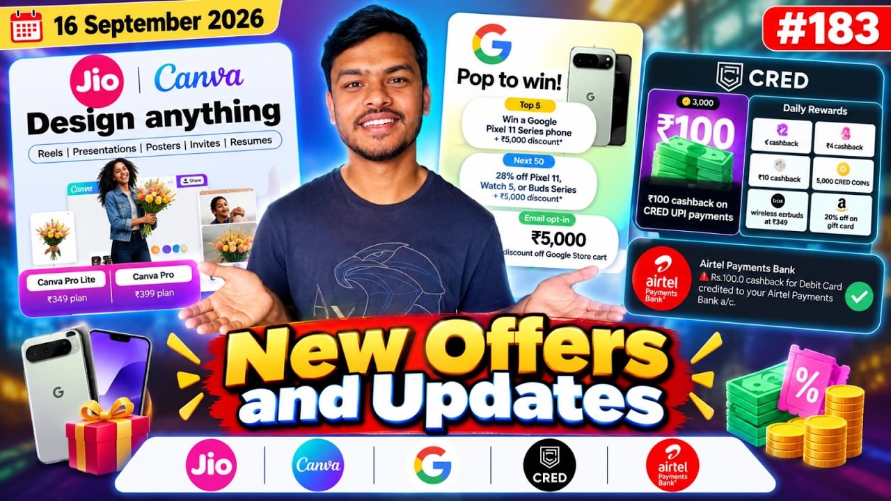 UPI Charges Explained, Jio - Canva Pro Free for All, Cred Amazon Offer, Google Tap Party Offer ||