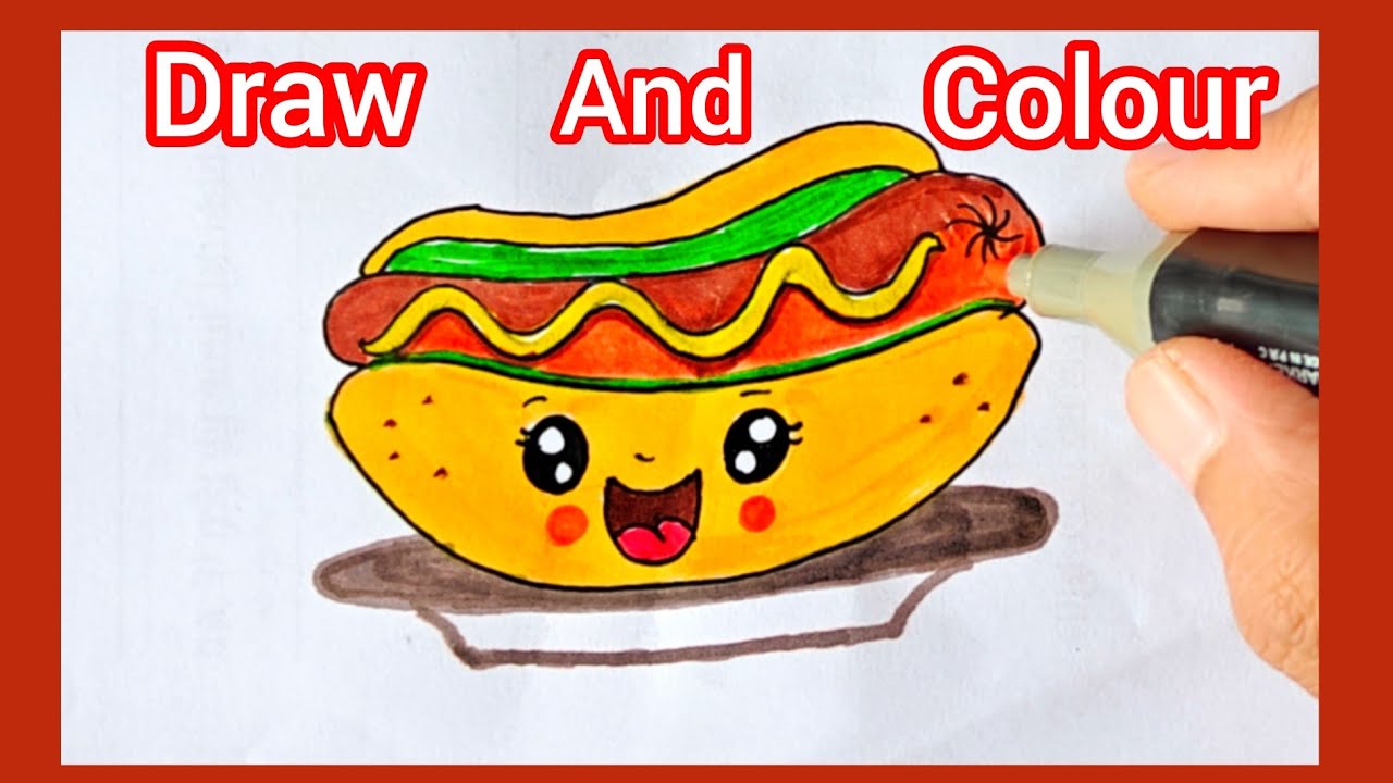 Cute Hot Dog Drawing 🌭 | Easy Step-by-Step Tutorial for Kids & Beginne