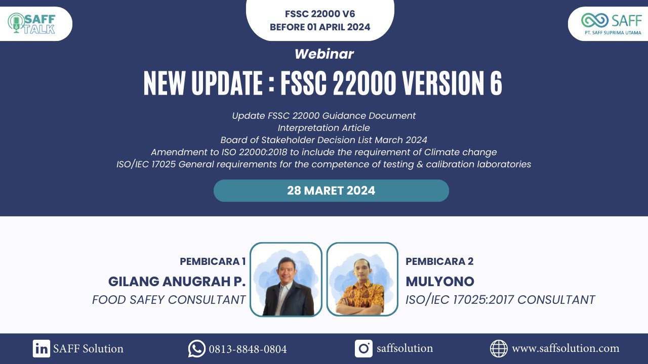 NEW UPDATE!! FSSC 22000 VERSION 6 #SAFFTALK #SAFFSOLUTION