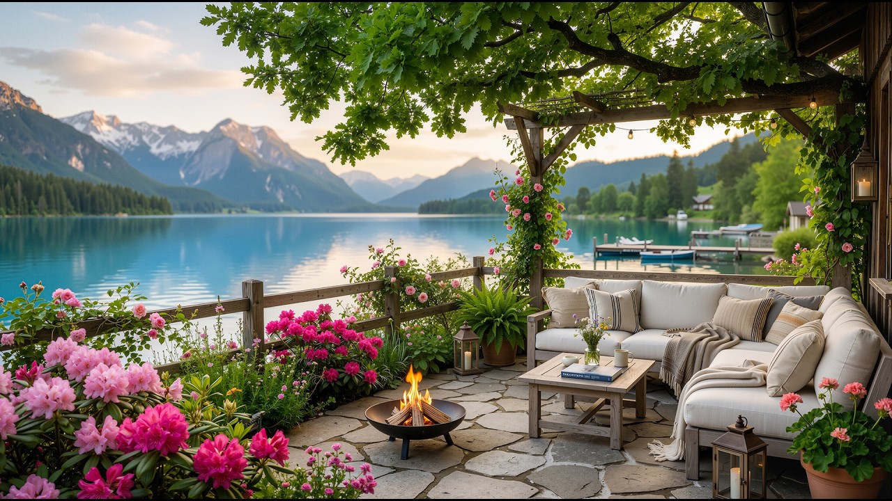 Peaceful Spring Balcony by the Lake 🌿 Relaxing Piano Ambience for Study & Calm Morning