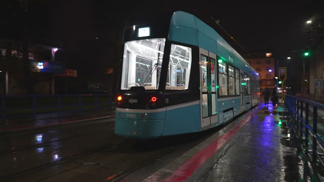 Czech Republic, Ostrava, tram 1 night ride from Karolina to Muglinovská