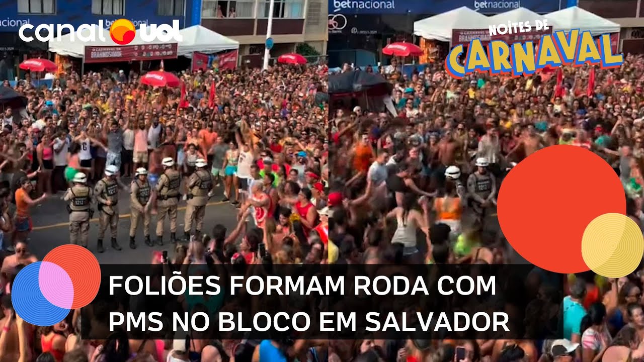 Carnaval 2025: foliões formam roda em torno de tropa da polícia em bloco de Salvador; vídeo
