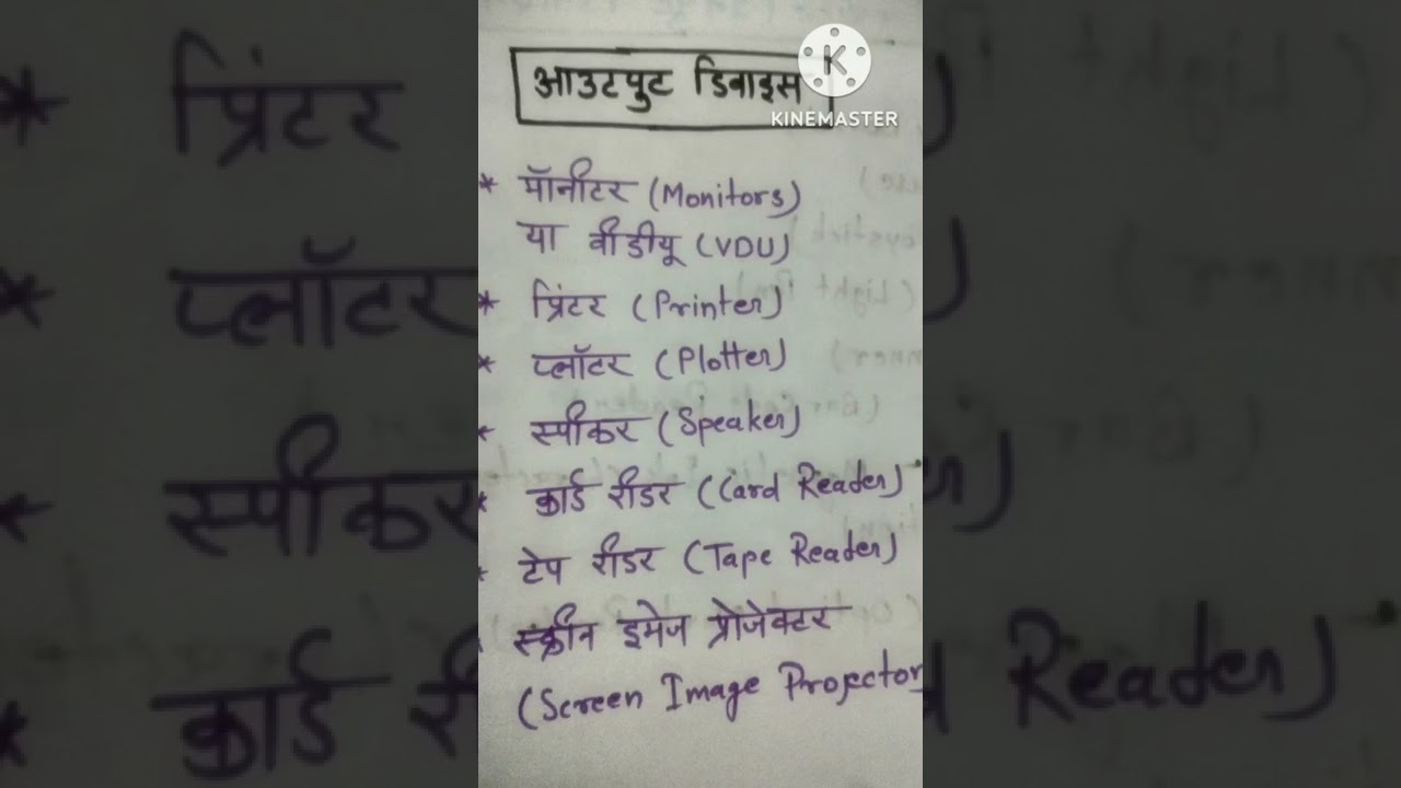 Output devices name|| आउटपुट डिवाइसों के नाम ||