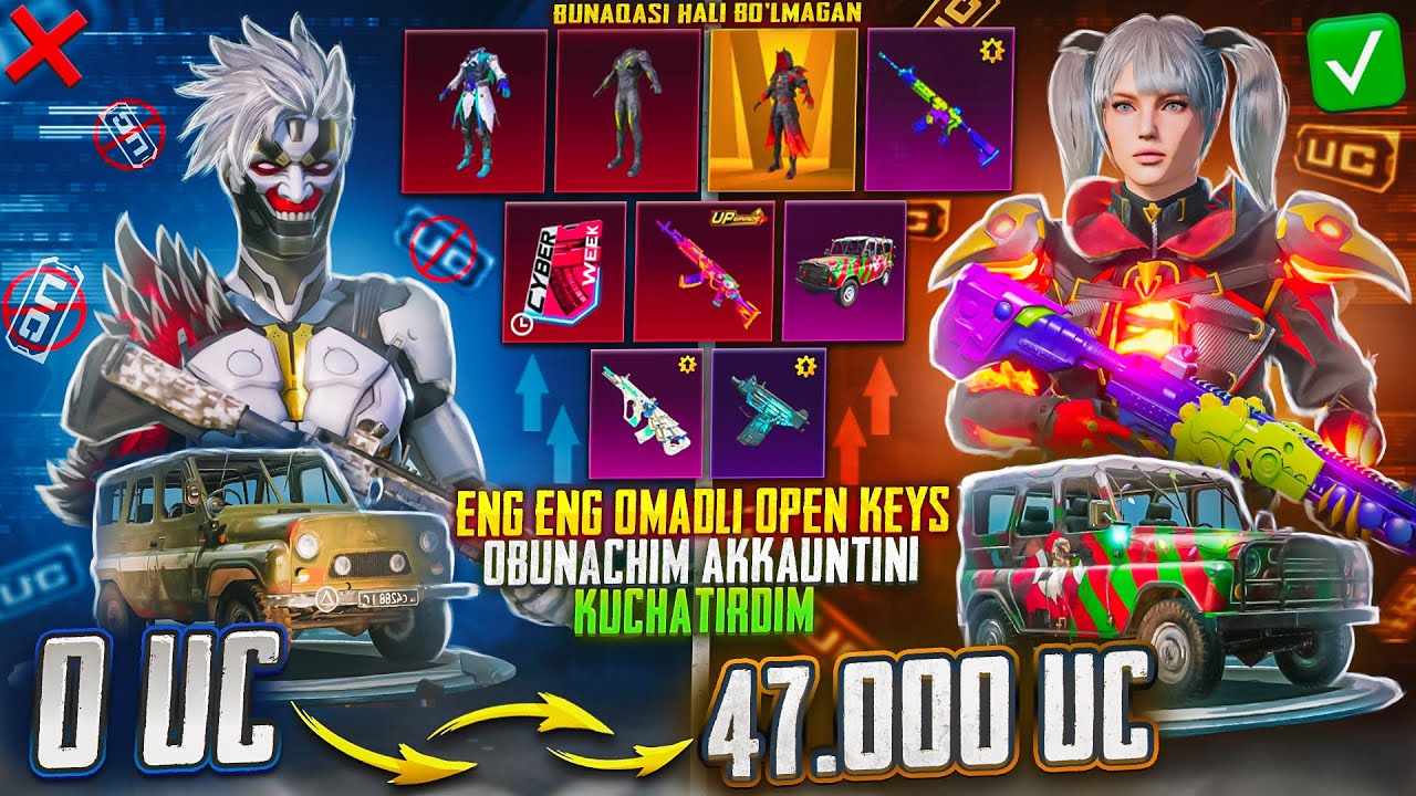 😱 47.400 UC OBUNACHIM AKKAUNTIGA TASHLAB AKKAUNTINI KUCHAYTIRIB BERDIM! - JUDA OMADLI OPEN-KEYS 😍
