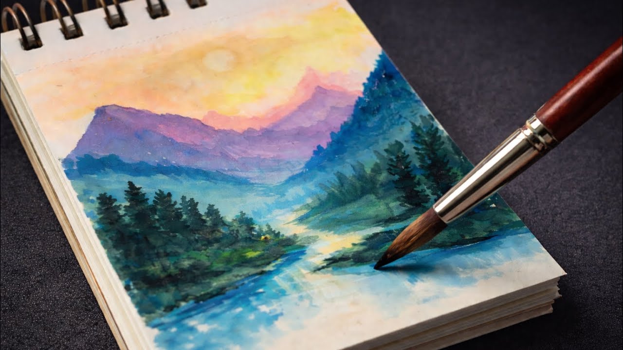 Easy Watercolor Mountain Landscape Painting | Relaxing Beginners Painting | Rajnicraftycolors 