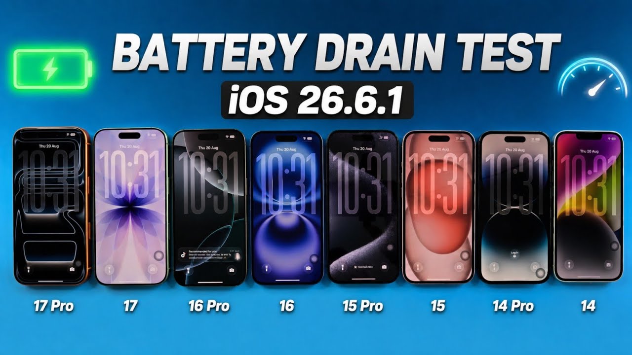 iPhone 17Pro vs 17 vs 16Pro vs 16 vs 15Pro vs 15 vs 14Pro vs 14 - iOS 26.6.1 Battery Drain Test 🔥
