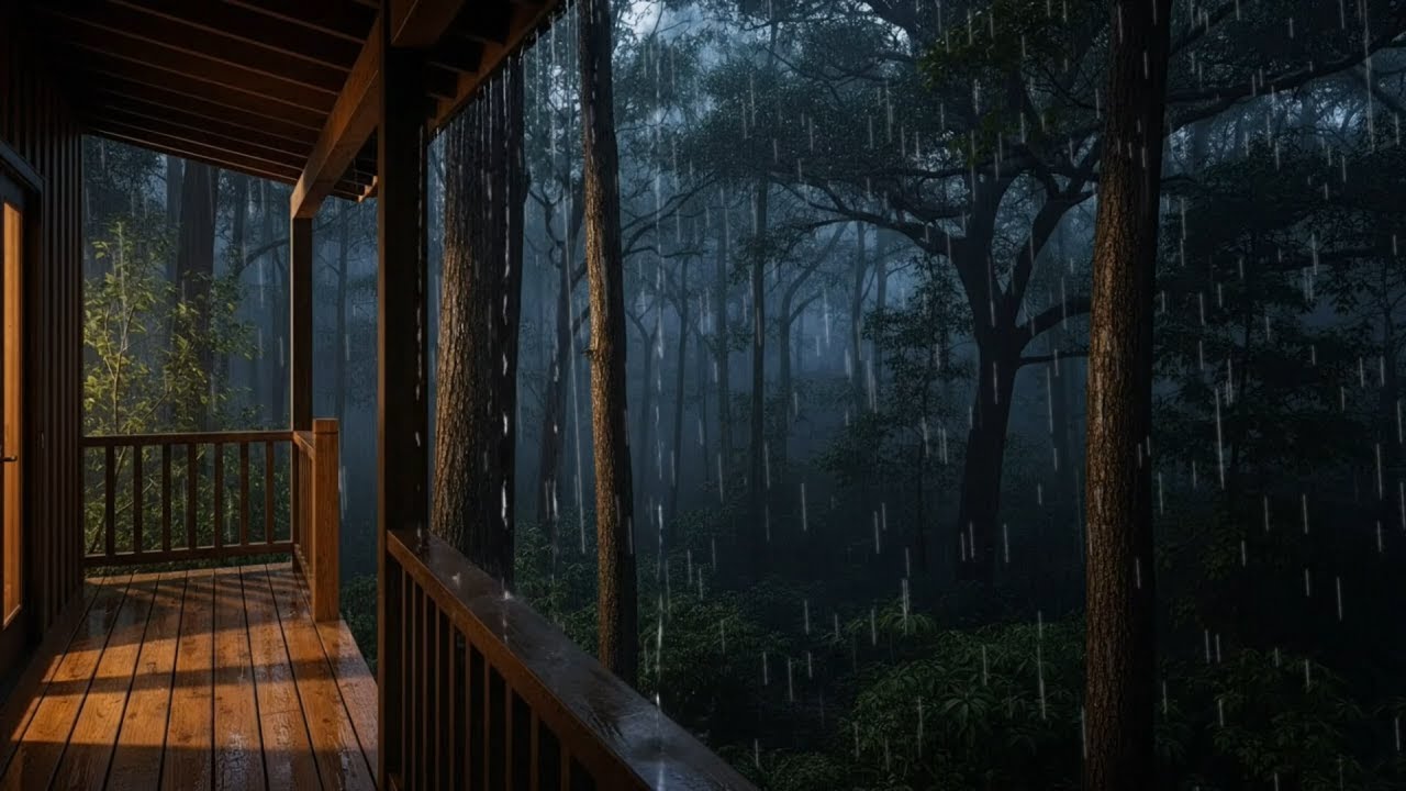 Fall Asleep Fast 🌧️ Heavy Rain on Wooden Porch | Deep Sleep Instantly (4 Hours)