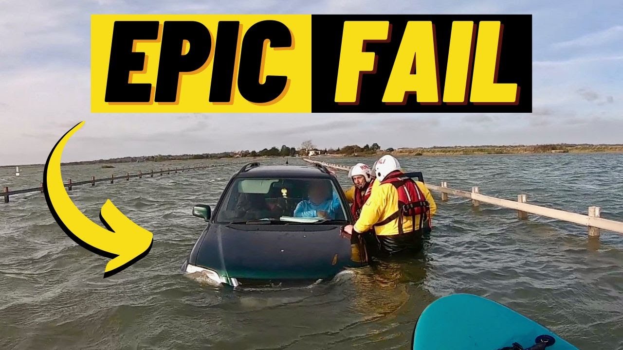 Man Attempts to DRIVE his Car Through the SEA! RNLI & SUP Rescue Mission at High Tide Mersea Island