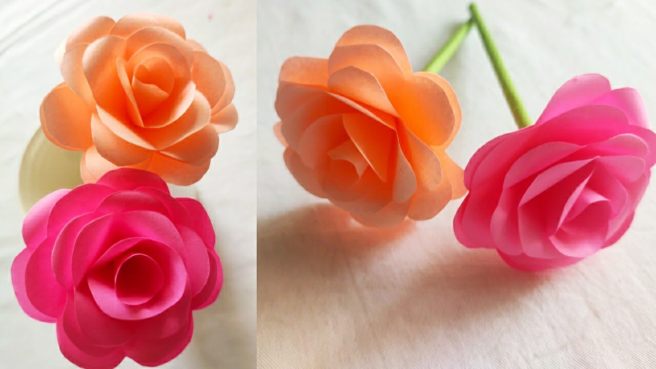 paper rose stick!!!how to make paper flower rose/making paper rose stick/easy paper flowers