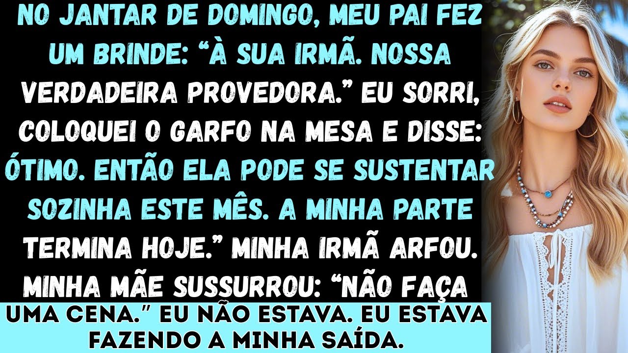 No jantar de domingo, meu pai fez um brinde: “À sua irmã. Nossa verdadeira provedora.” Eu sorri, e…