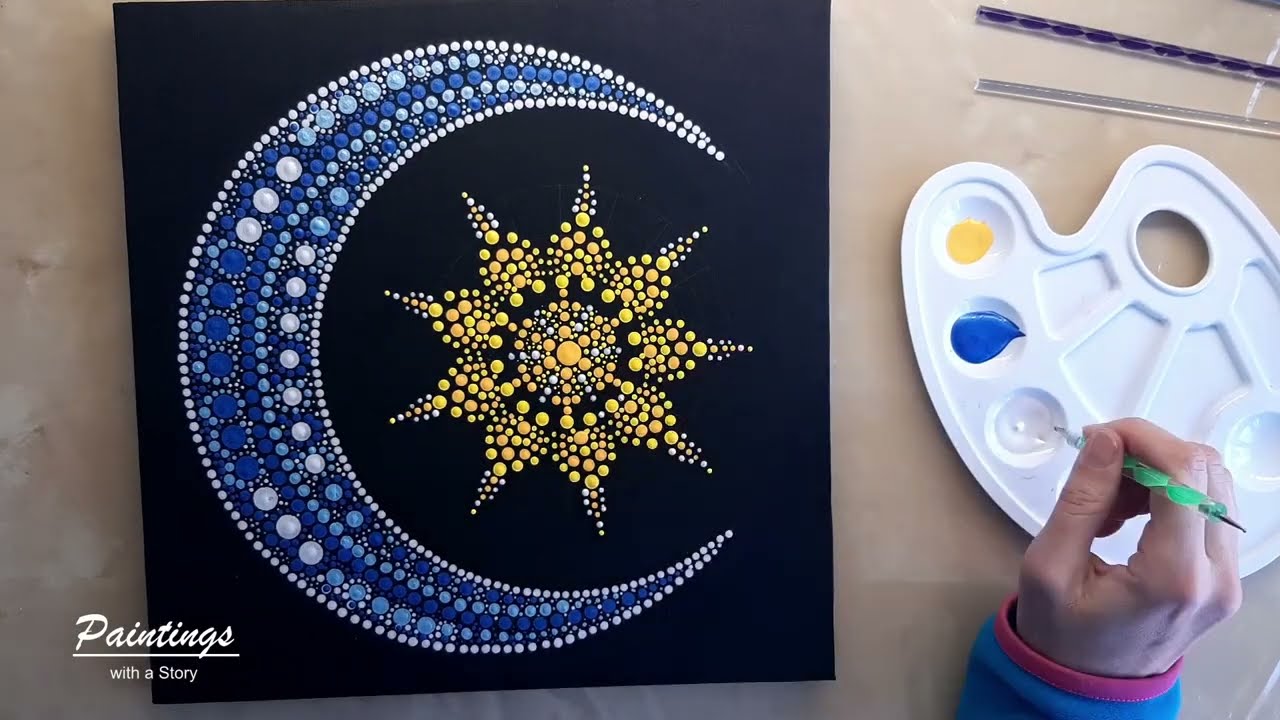 How to Paint Dot Mandala MOON AND SUN | Time-lapse | Step by Step |Acrylic Painting| #35
