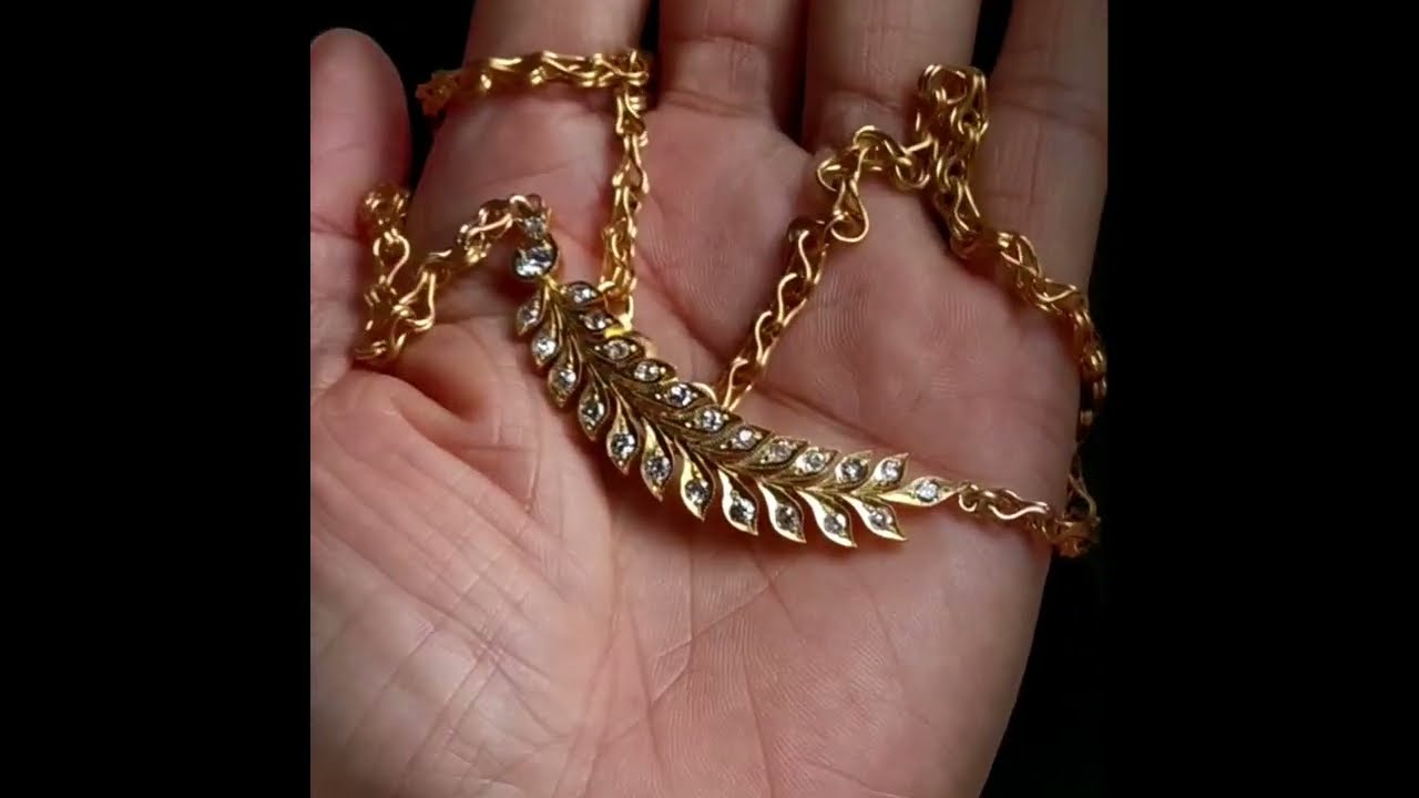 Gem Gardener:  Solid 22k Feather Leaf Diamond Choker Necklace