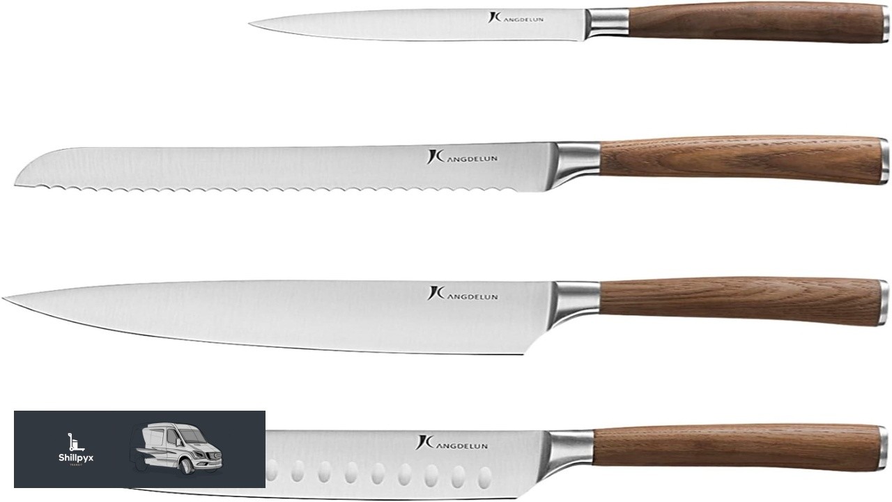 Ultra Sharp 4 Piece Chef Knife Set 50Cr15MoV High Carbon Stainless Steel Torrefied Brown