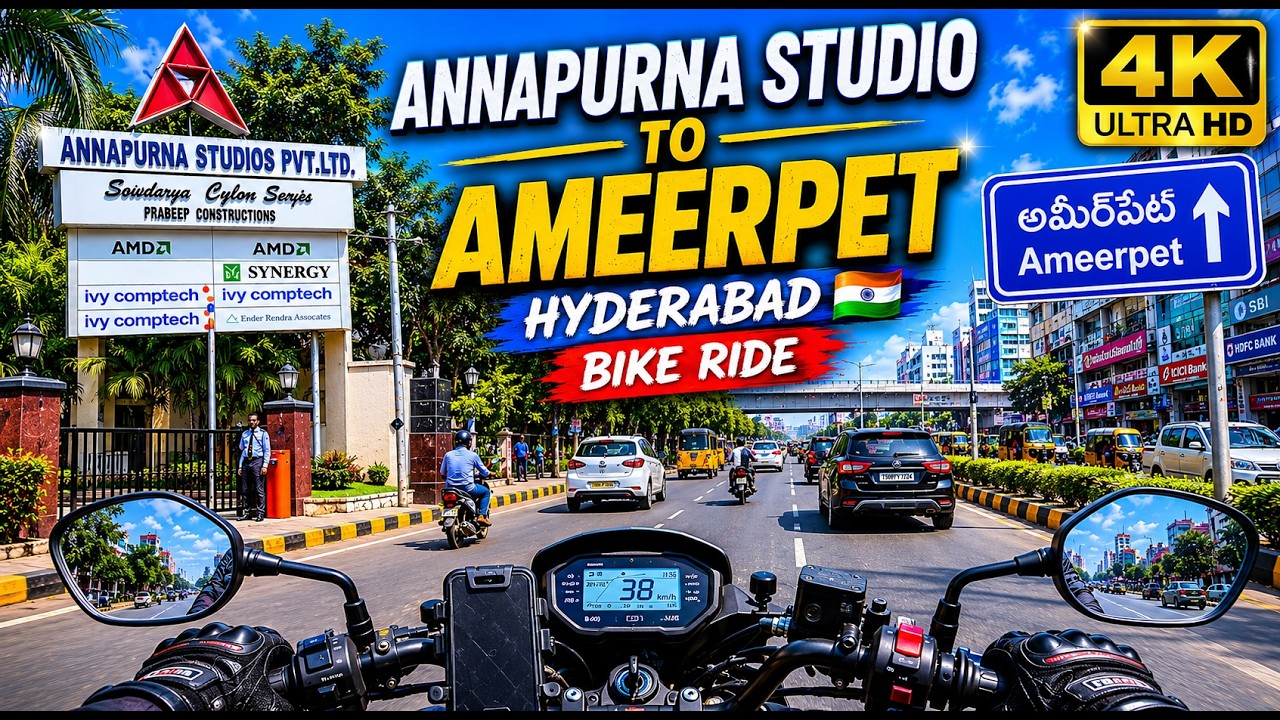 Hyderabad Annapurna Studio to Ameerpet Bike Ride 4k | City Life & Cinematic Streets