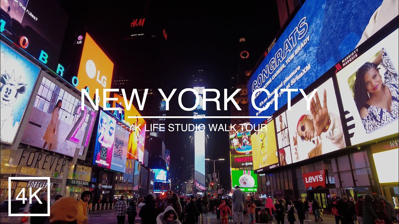 Пешеходная экскурсия в формате 4K | Нью-Йорк, Манхэттен, Таймс-сквер, Бродвей, ночная прогулка