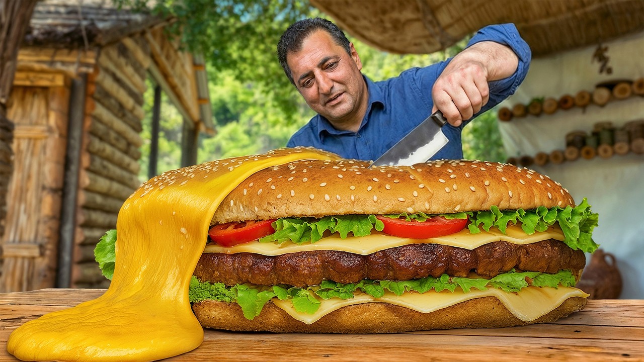 أضخم برجر في القرية! قطعة لحم عملاقة وعصارية لا تقاوم 🍔🔥