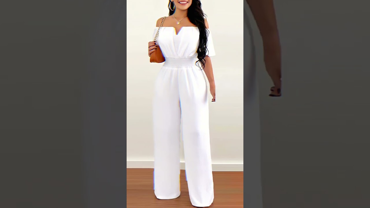 Women's jumpsuit 2023 - fashionable styles and photo images | Off Shoulder Shirred Waist Jumpsuit