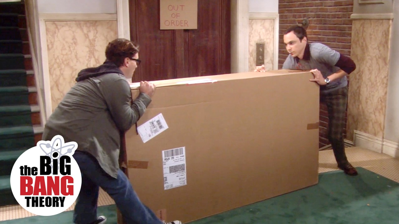 Sheldon and Leonard vs. The Really Heavy Box | The Big Bang Theory