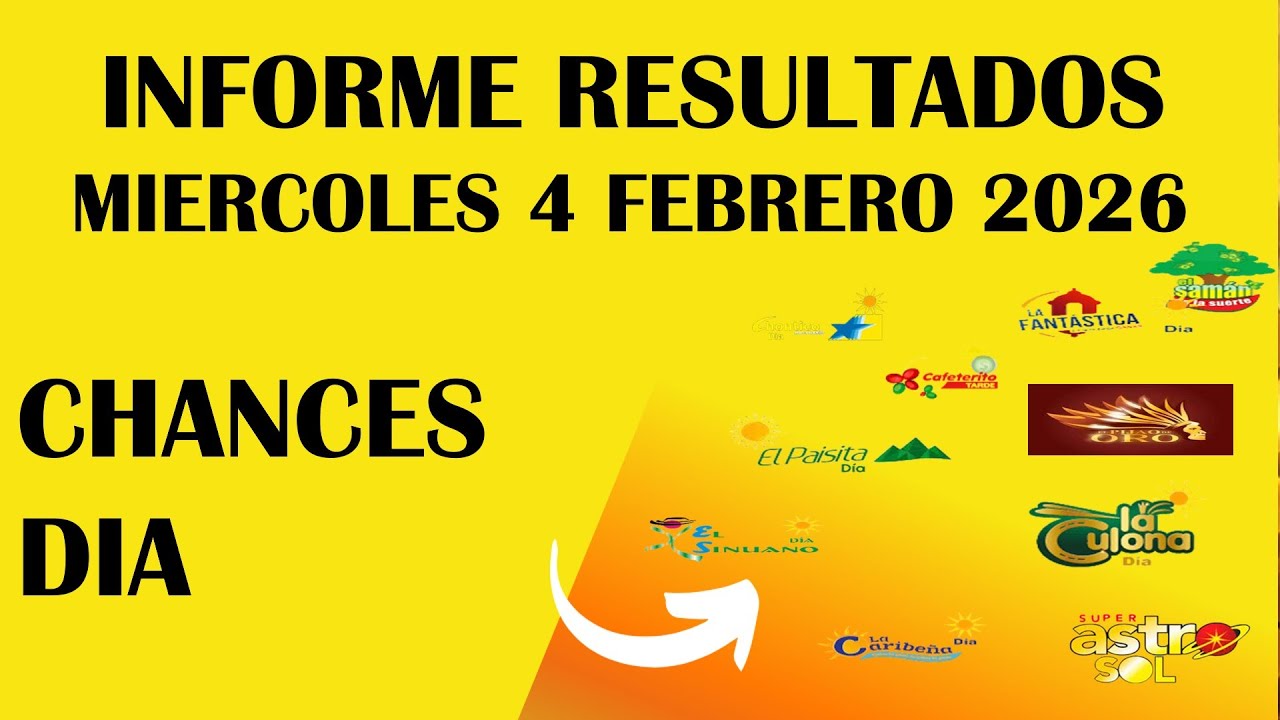 Resultados CHANCES DIA de MIERCOLES 4 FEBRERO 2026 ASTRO SOL DE HOY LOTERIAS DE HOY RESULTADOS DIA