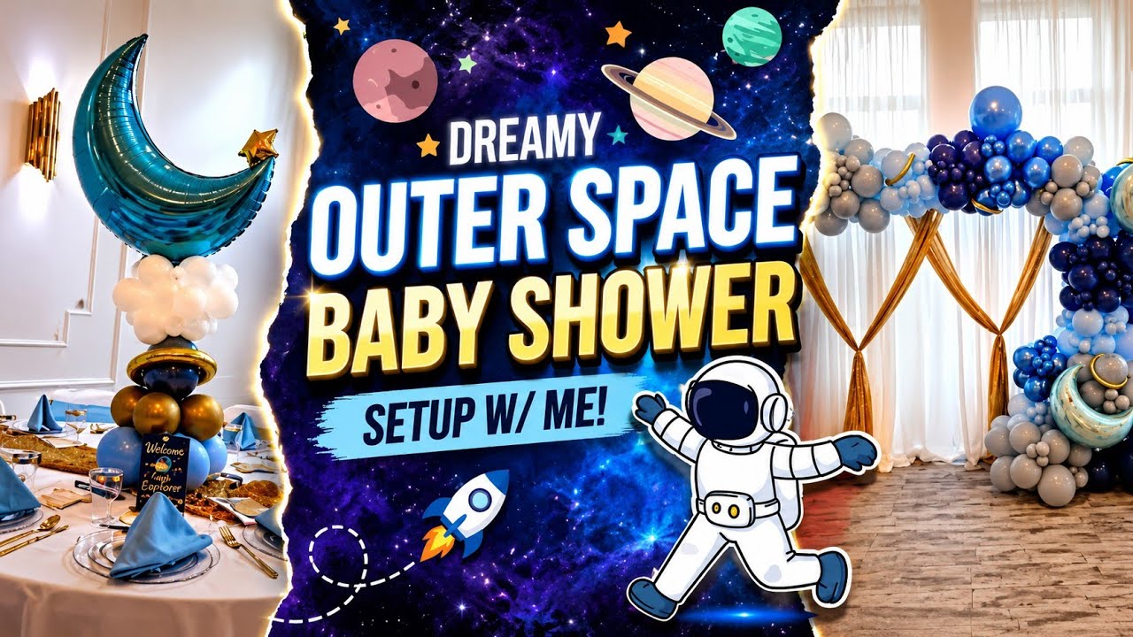 «Космический детский праздник 🌙✨ | Украшение воздушными шарами + оформление стола от начала до ко...