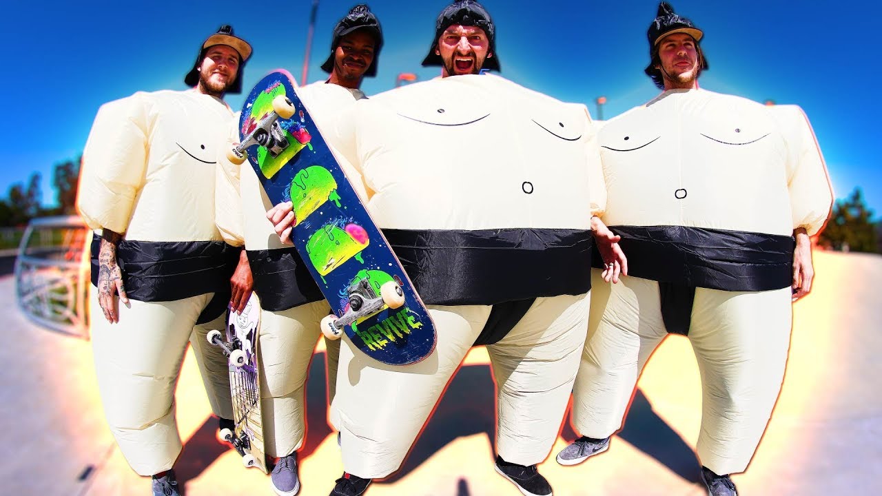 GIANT SUMO SUIT SKATEBOARD CHALLENGE!