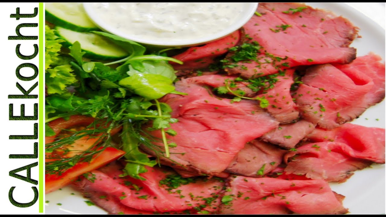 Rosa gebratenes Roastbeef im Ofen zubereiten. Rezept mit Garantie