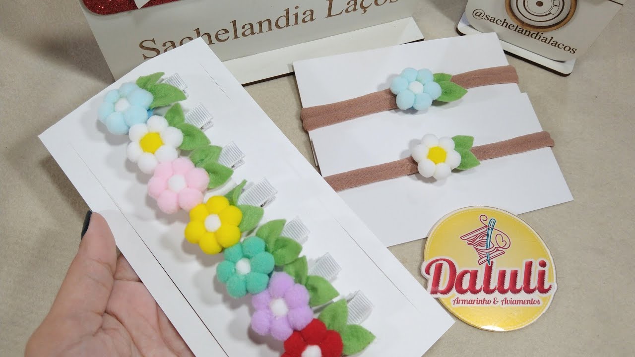 Kit Semaninha Florzinhas de Pompom - Fácil, econômico - Iniciantes - Por 🎀 Brenda Muniz 💞