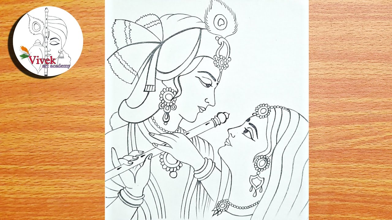 Radhakrishna Drawing Tutorial | Easy Lord Radhakrishna Drawing for Beginners | Vivek Art Academy