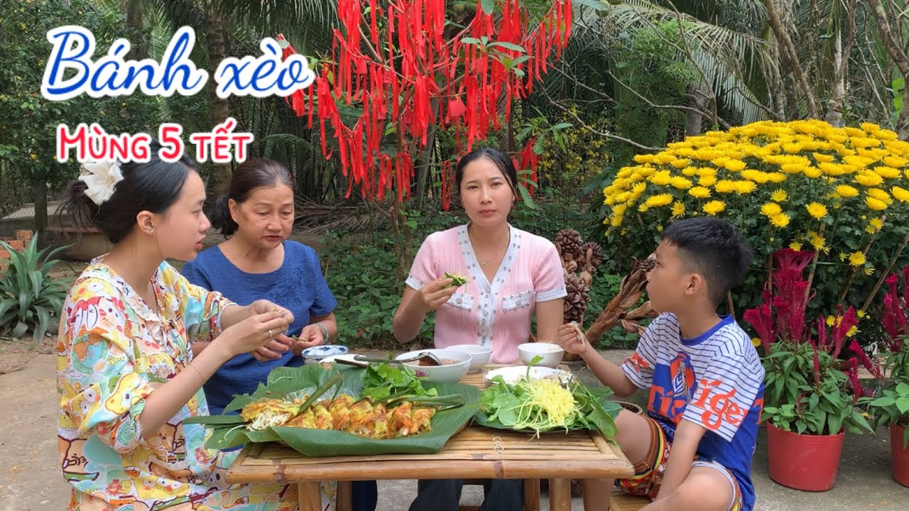 Đổ Bánh Xèo Ăn Mùng 5 Tết, Nhổ Hết Đám Cải Xanh Ăn Kèm - Em Gái Quê