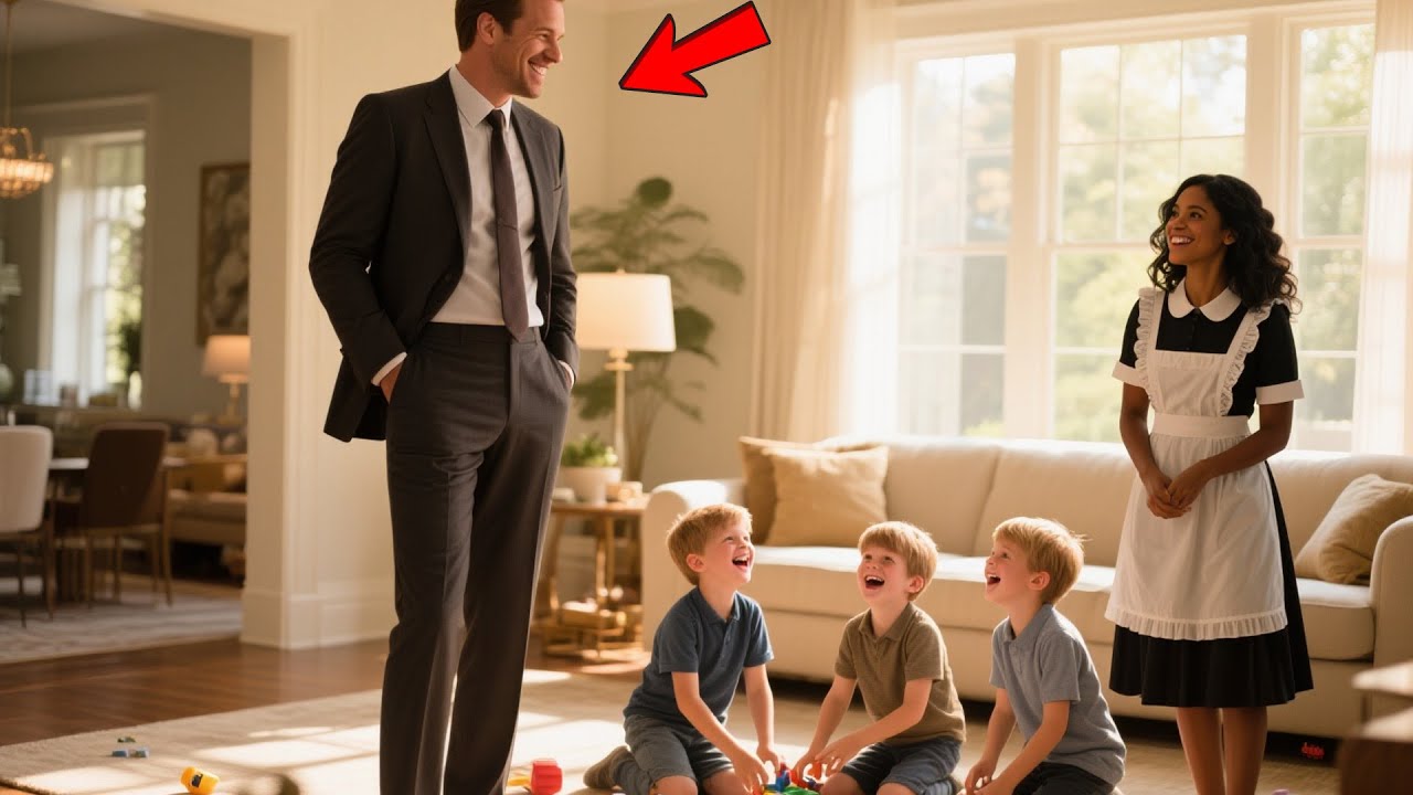 He Walks In UNANNOUNCED—The MAID’S Moment With His TRIPLETS Leaves Him SPEECHLESS