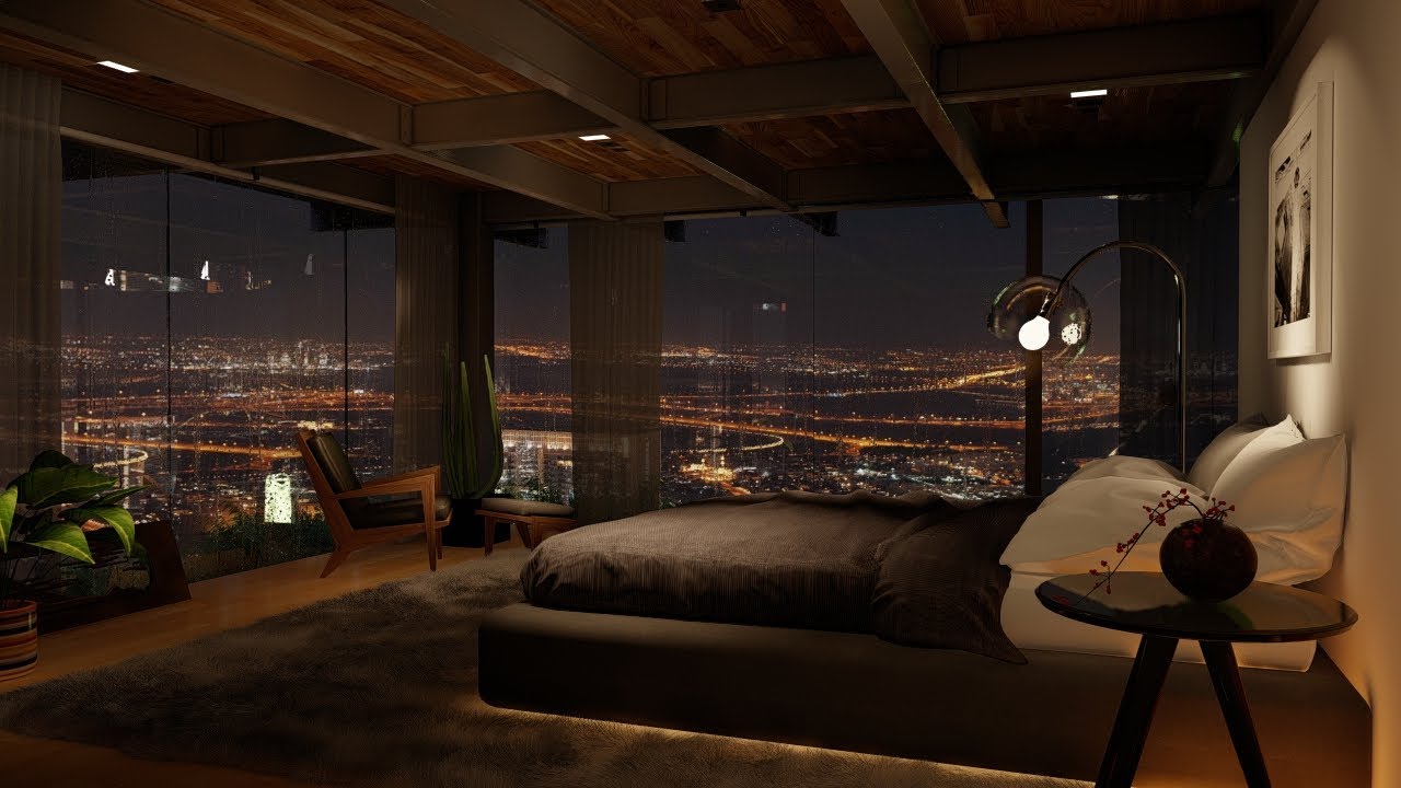 Cozy Glass Bedroom | Heavy Rain, Wind with Thunder Sounds for Sleeping | Rain on Window