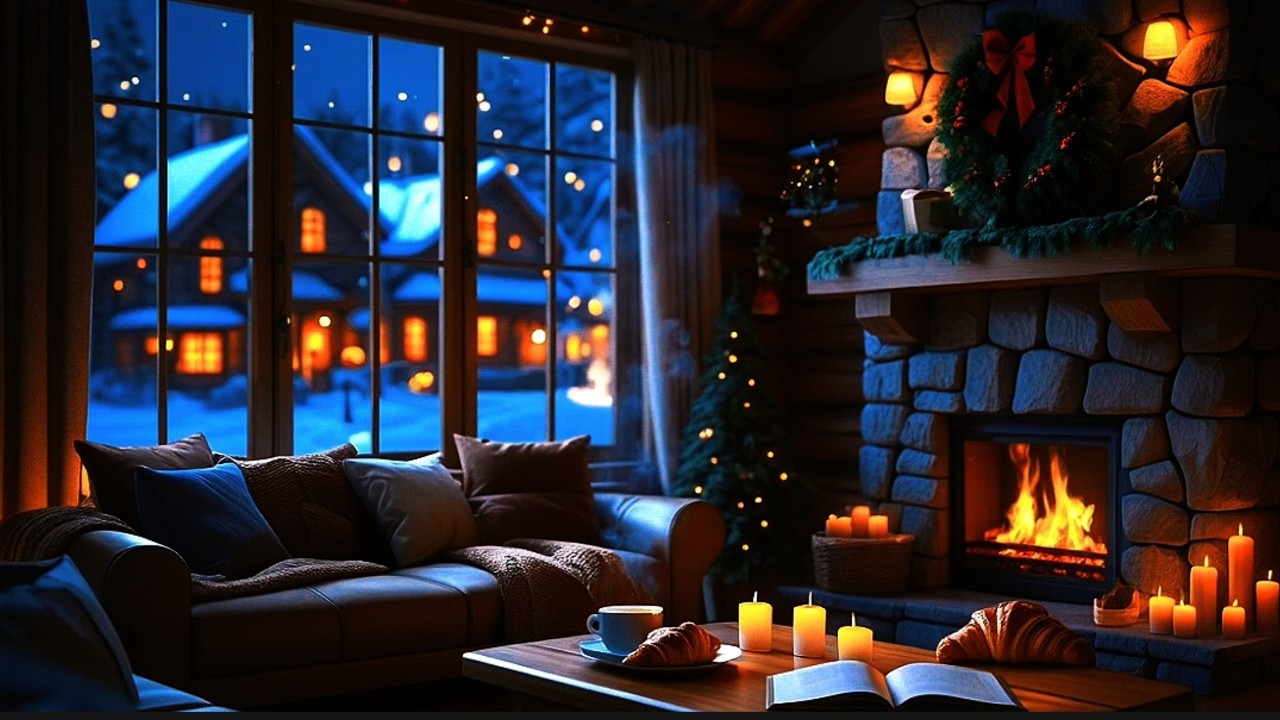 Cozy Winter Night Jazz ❄️🔥 Fireplace Café Ambience & Soft Piano #WinterJazz #StudyMusic