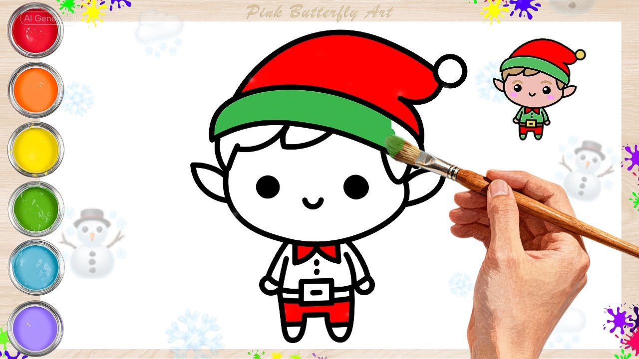 Christmas Elf #easydrawings #coloring  #pinkbutterflyart #howtodraw #drawingforkids #christmas