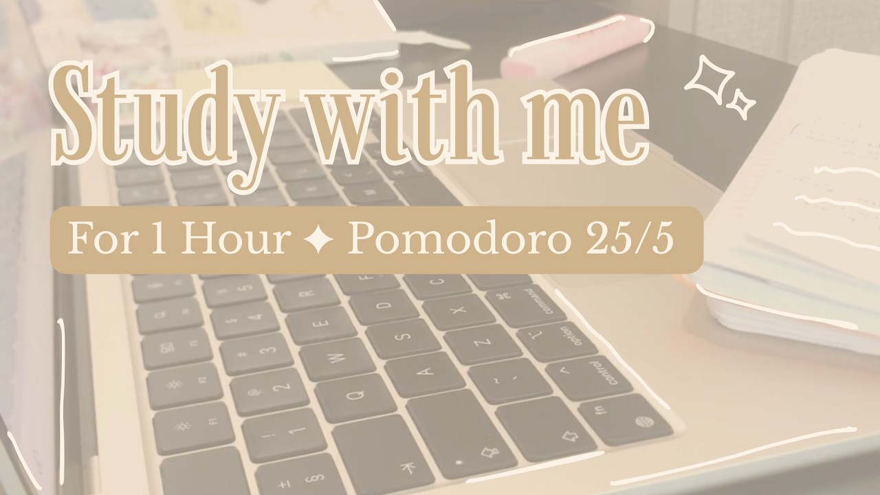 STUDY WITH ME | 1 HOUR | Pomodoro 25/5 | no music ☁️☕️💻