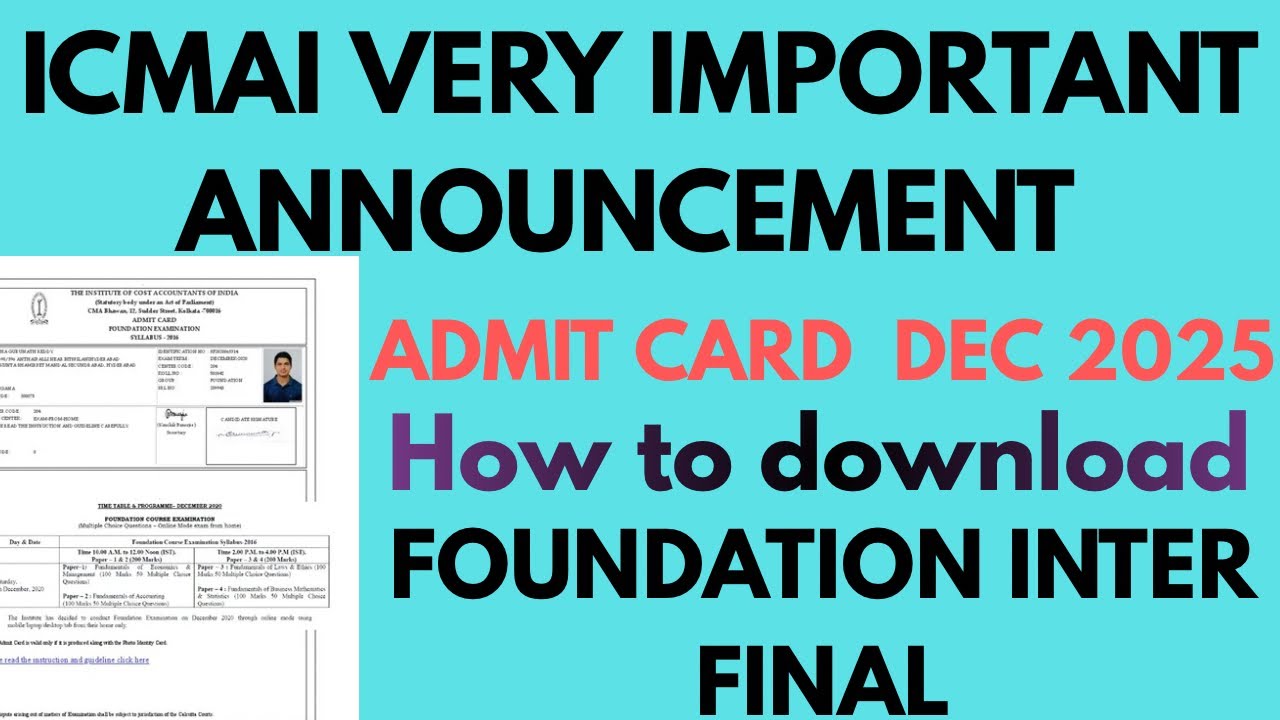 ICMA IMPORTANT ANNOUNCEMENT Cma December 2025 Admit card How to download admit card All Stage