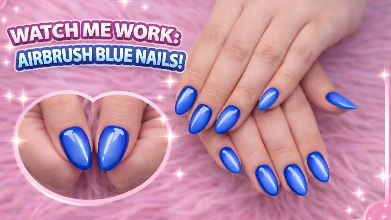 Watch Me Work: Airbrush Blue Overlay Nails 💙