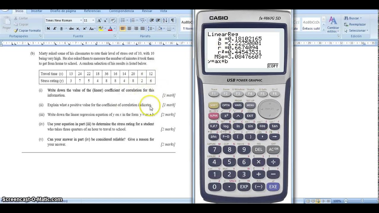 IB Maths studies - casio fx 9860 used to calculate pearson´s correlation coefficient