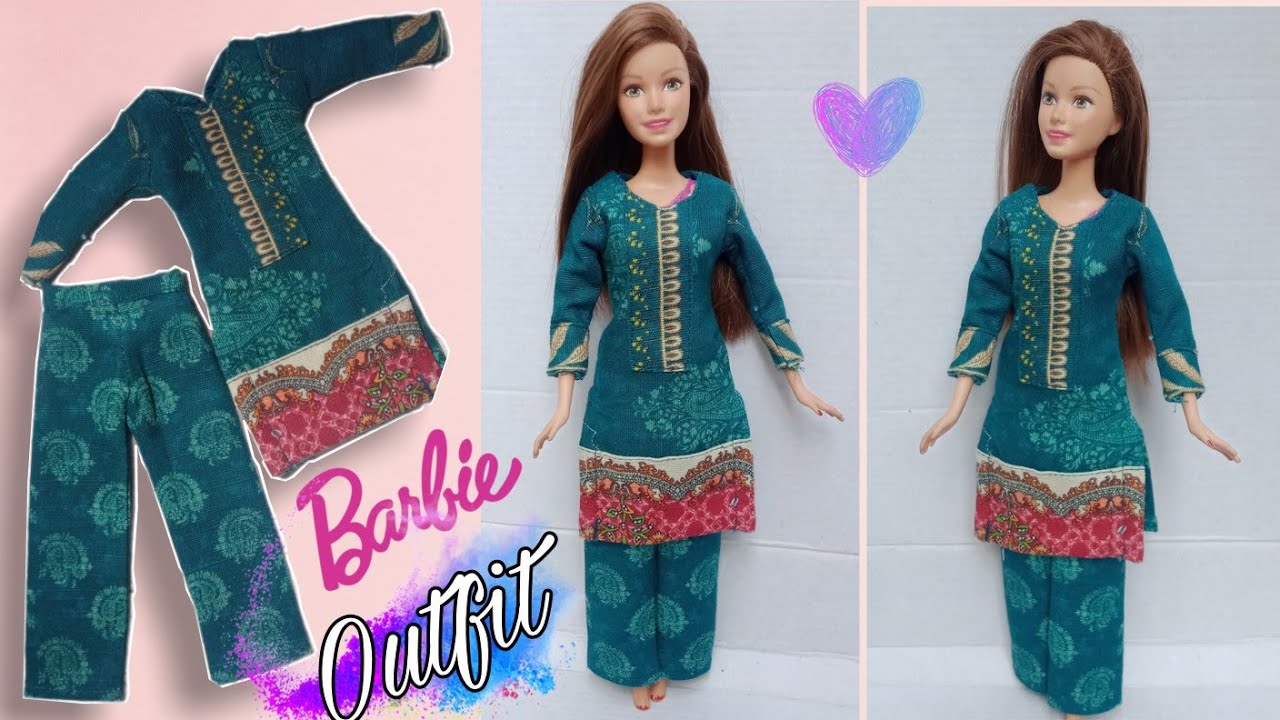 DIY - kurti and plazo for Barbie doll | cutting and stitching||A-Doll designer❤️