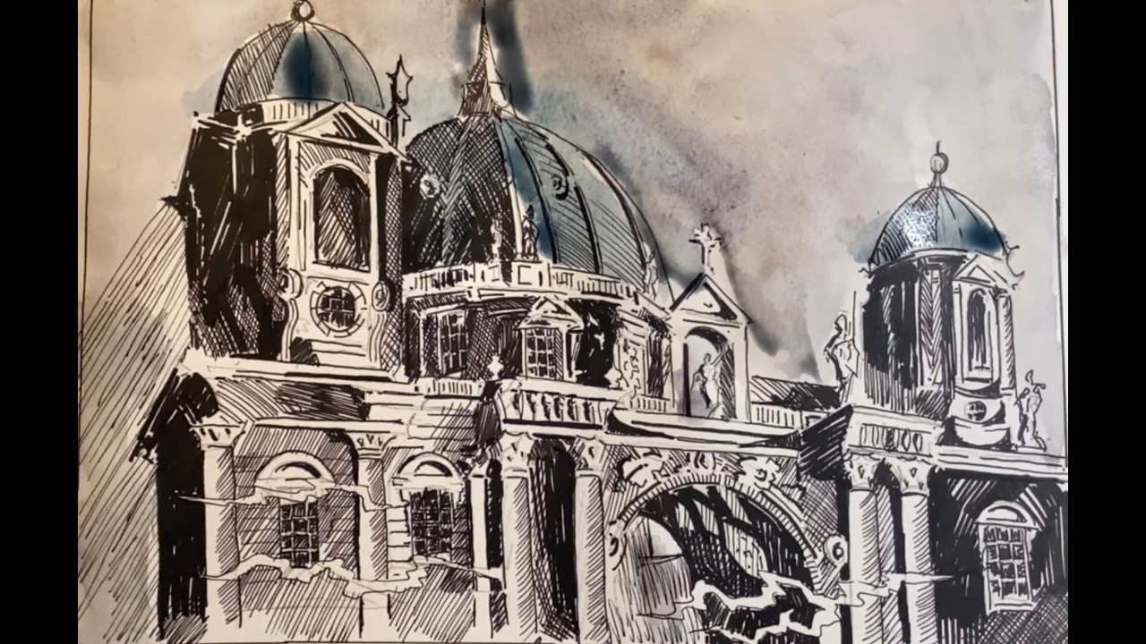 Cathedral pen drawing demo