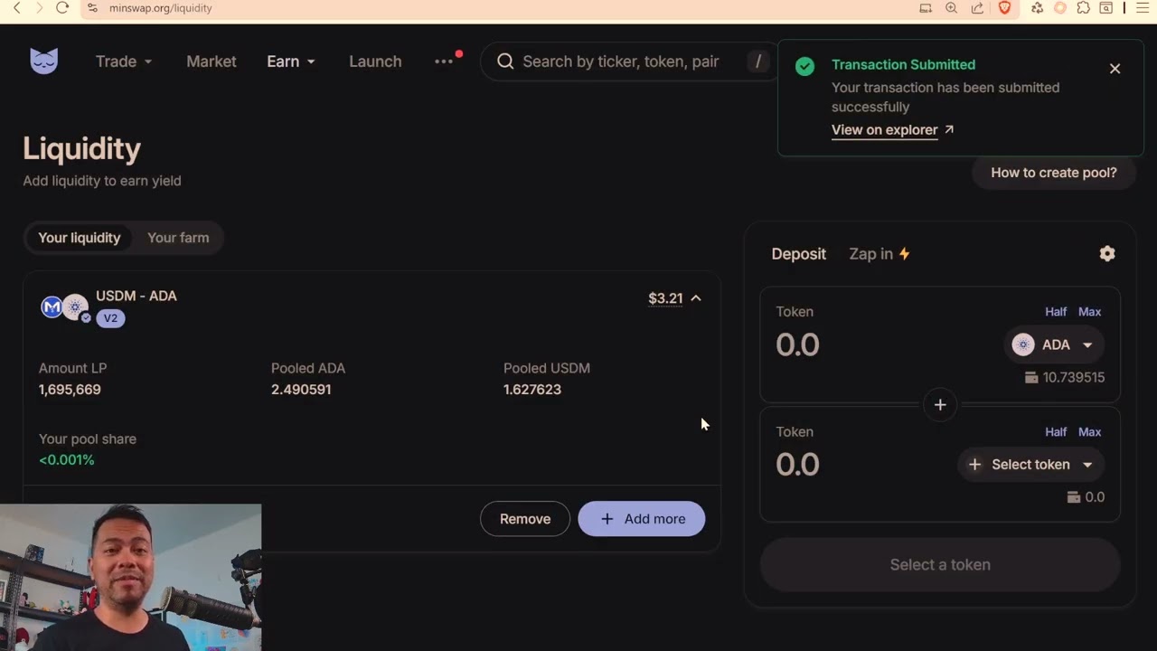 Zapping Out and Withdrawing Liquidity from DEX, Minswap