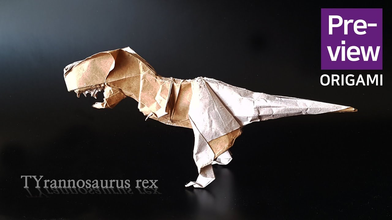 T rex 티라노사우루스 공룡 종이접기 예고편 미리보기 Tyrannosaurus rex dinosaur origami preview designed by Kade Chan