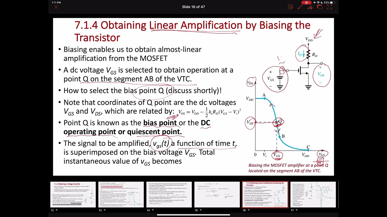 Chapter_7 (MOS Amplifiers): Lecture2- Biasing MOSFET for linear amplification, Q-point, voltage-gain