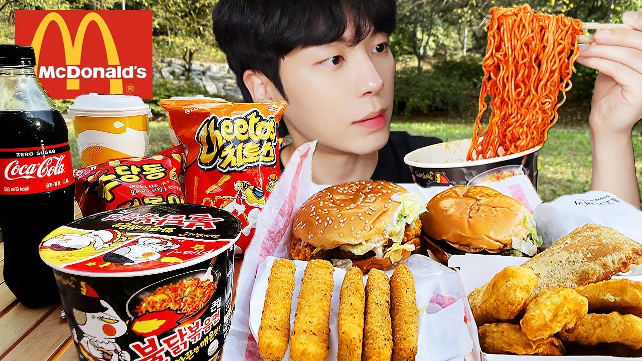 ASMR MUKBANG | 직접 만든 치즈 불닭볶음면 햄버거 치즈스틱 먹방 FRIED CHICKEN AND FIRE NOODLES EATING