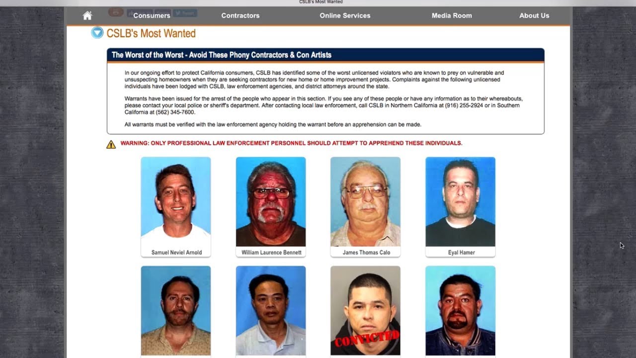 Warning: CSLB's Most Wanted Contractors