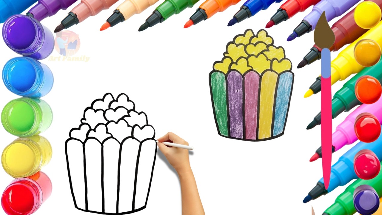 How To Draw cute Pop Corn Drawing, Painting & Coloring For Kids and Toddlers_ Child Art 🐋🌈🎨